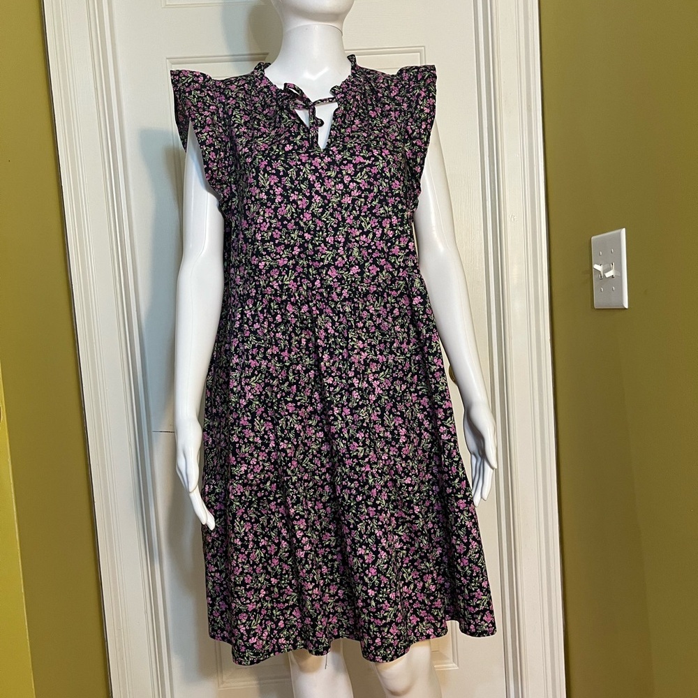 Time and Tru Women's Tiered Floral 100% Cotton Flare Dress Size L (12-14)